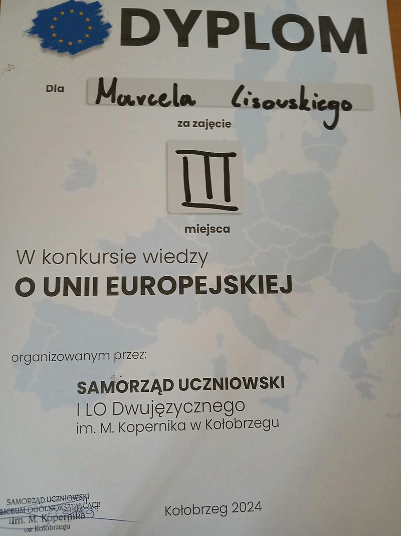 Dyplom Marcela Lisowskiego