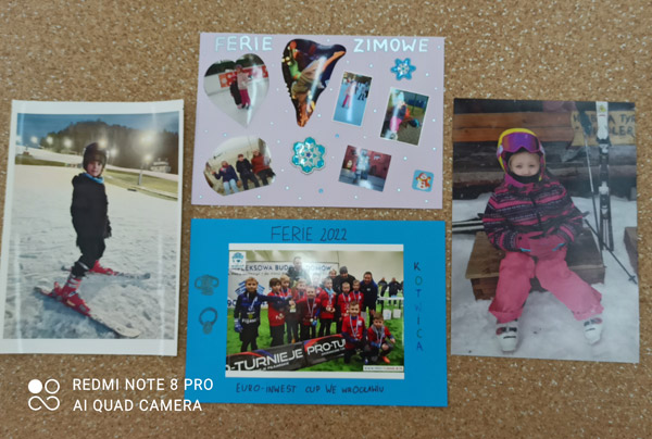 Grafika przedstawia trzy fotografie nagrodzone w konkursie świetlicowym „Moje aktywne ferie zimowe”