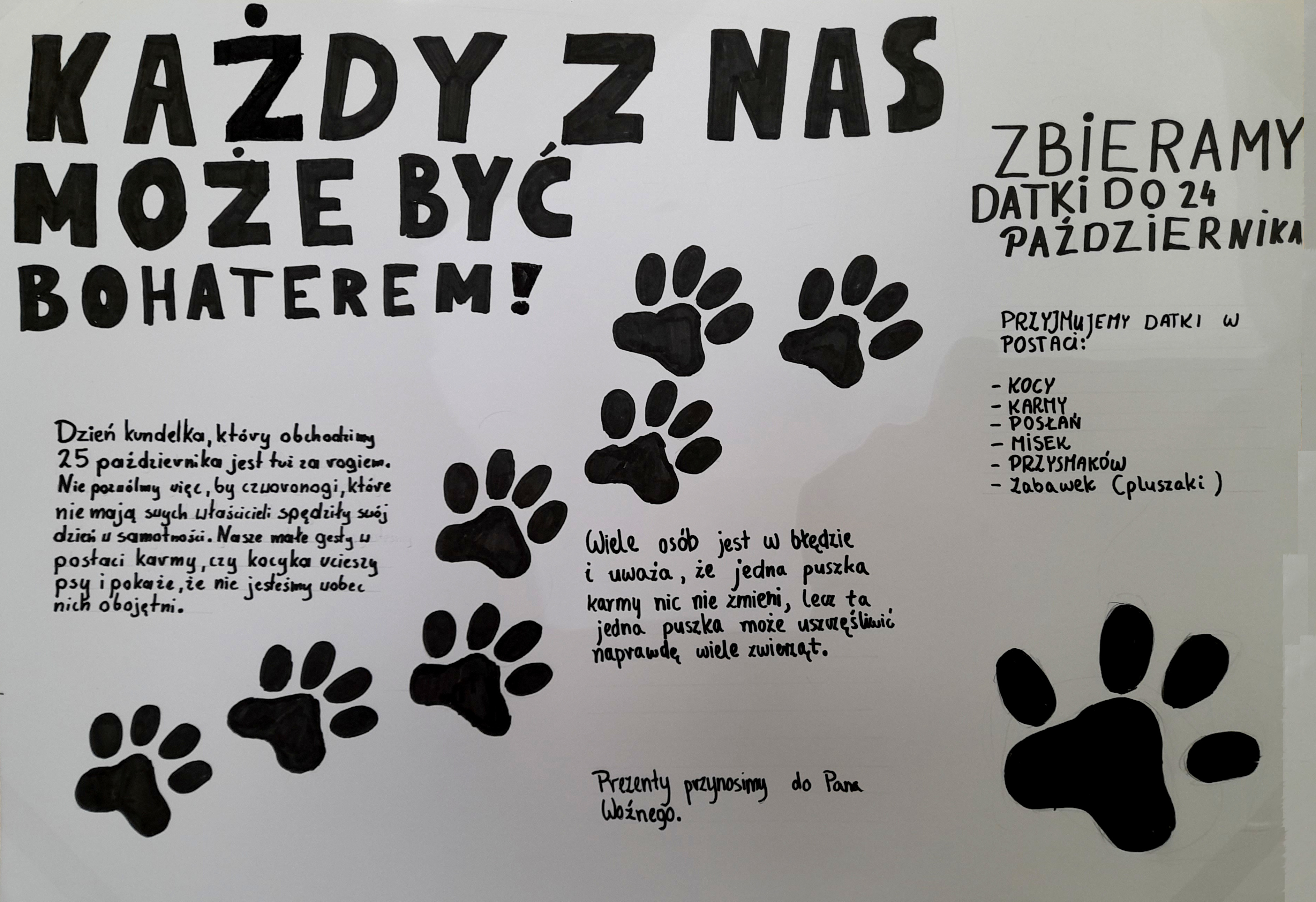 zbieramy karmę dla psów i kotów plakat promujący zbórikę karmy
