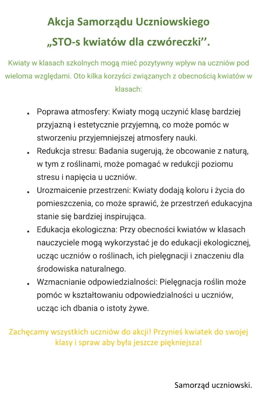 Grafika przedstawia założenia akcji Samorządu Uczniowskiego