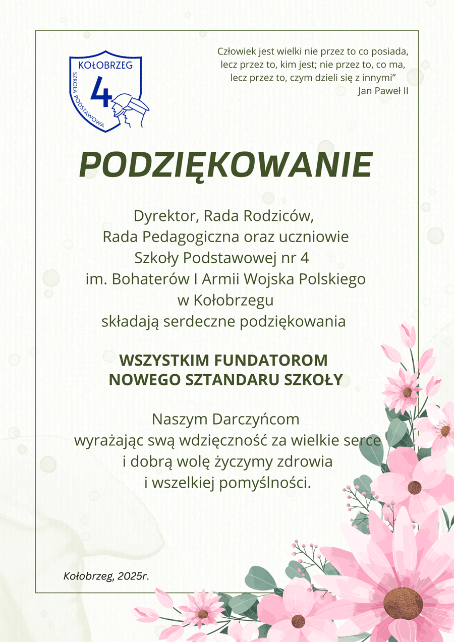 Podziękowanie dla fundator&oacute;w sztandaru